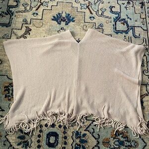 Light Beige Knit Fringe Poncho